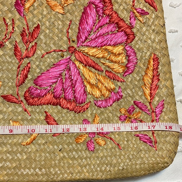 kate spade Straw Tote with Pink & Orange Embroidered Butterflies - Picture 4 of 7